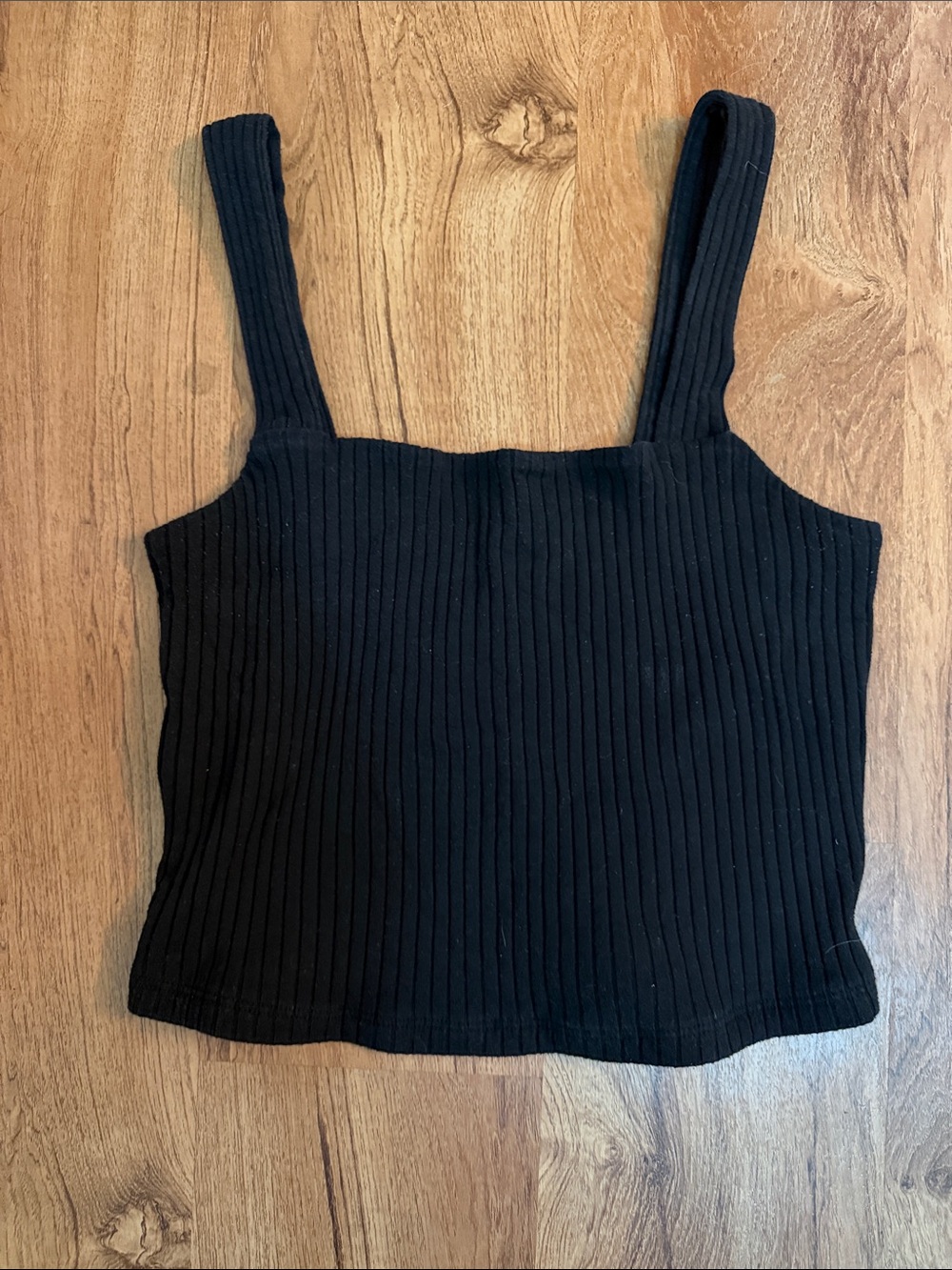American Eagle Outfitters Black Ribbed Square-Neck Crop Tank